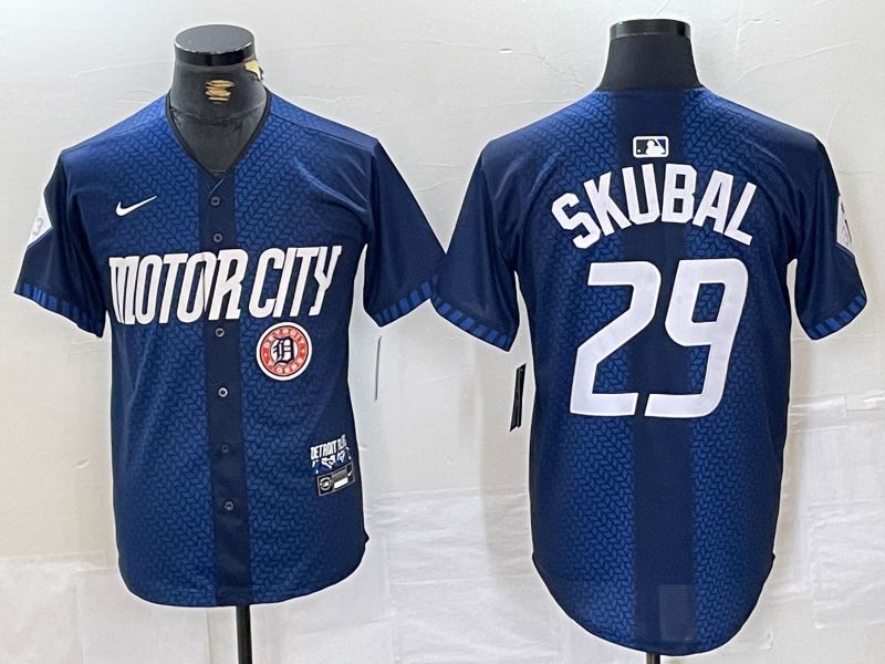 Men Detroit Tigers #29 Skubal Blue City Edition Nike 2024 MLB Jersey style 4
